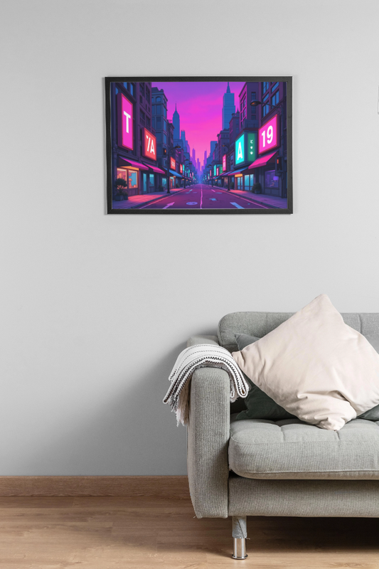 Neonstadt bei Sonnenuntergang